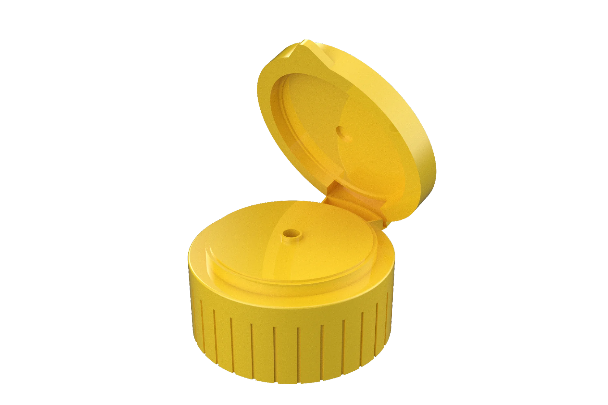 A plastic cap with a living hinge