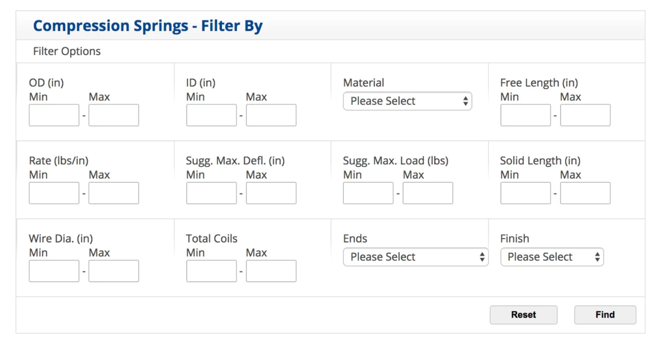filtering compression springs by maximum deflection and maximum load - Fictiv filtering compression springs by maximum deflection and maximum load