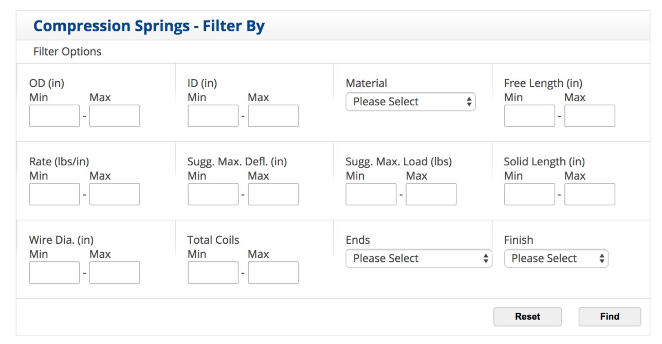 filtering compression springs by maximum deflection and maximum load - Fictiv filtering compression springs by maximum deflection and maximum load