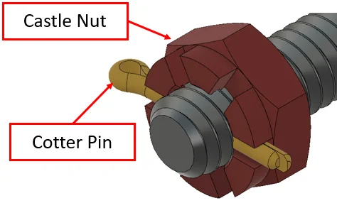castle nut and cotter pin threaded locking method