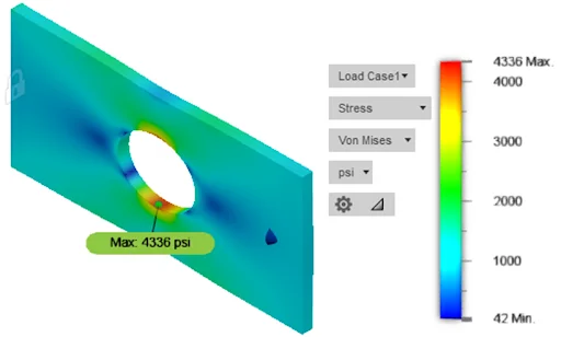 unnamed (16) - Fictiv same simulation, run with a round hole that is greater in diameter than the distance from the top to the bottom of the diamond-shaped hole above