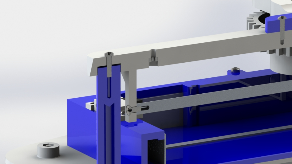The bore on the back of the cross bar (in white) allows the parts to self-fixture while the screws are applied.
