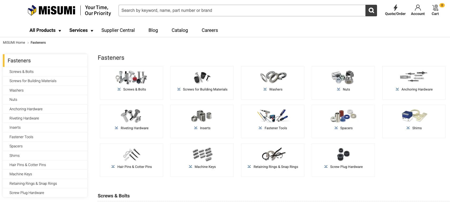 MISUMI Fasteners - Fictiv MISUMI fastener hardware selection