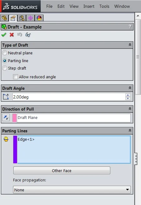 Choose “Parting Line” as your draft type