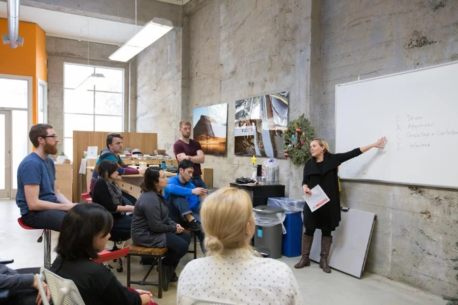 Kate Purmal leads a teamwork workshop at Fictiv