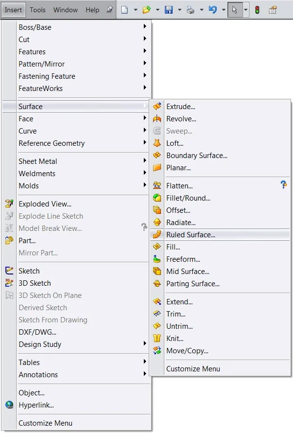 “Ruled Surface” Solidworks setting