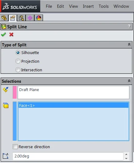 Split Line Settings Solidworks