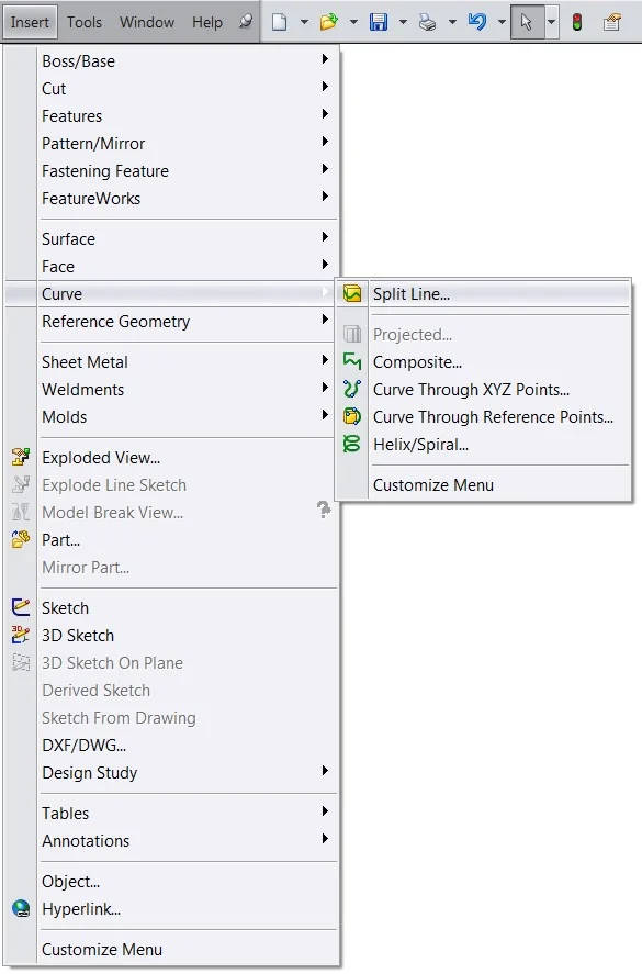 Solidworks Split Line Settings