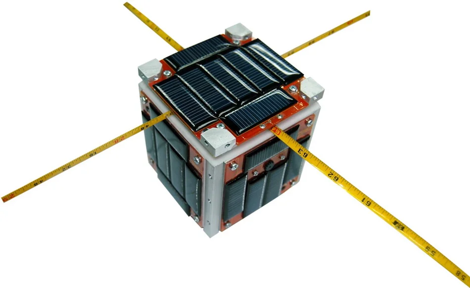 CubeSat with antennae made of measuring tape