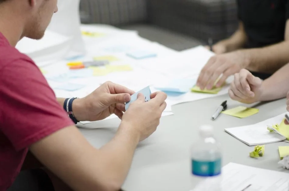 brainstorming on sticky notes