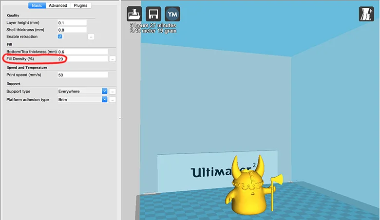 strong-3d_03 - Fictiv Fill Density option in FDM printer software interface