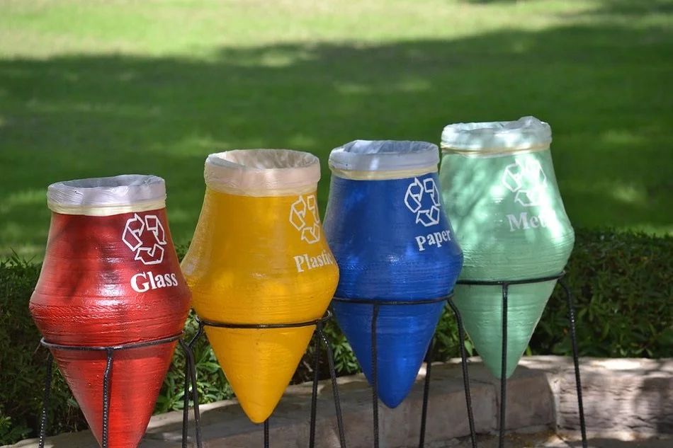 recycling bins for sorting different materials