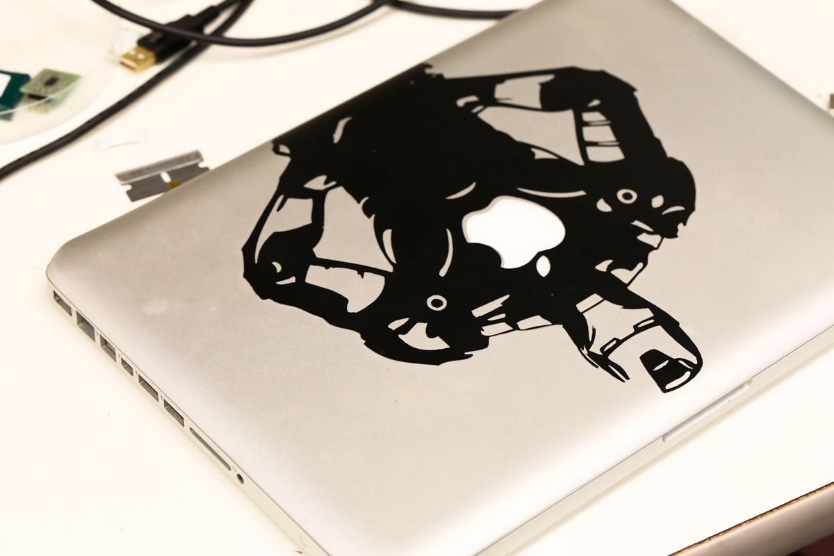 Laptop with iron man sticker