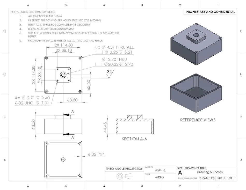 engineering-builds-image01 - Fictiv Example of a well laid out engineering drawing. Read a step-by-step article here for more information