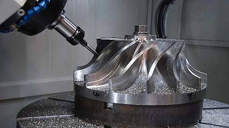 5 axis CNC milling machine making a turbine