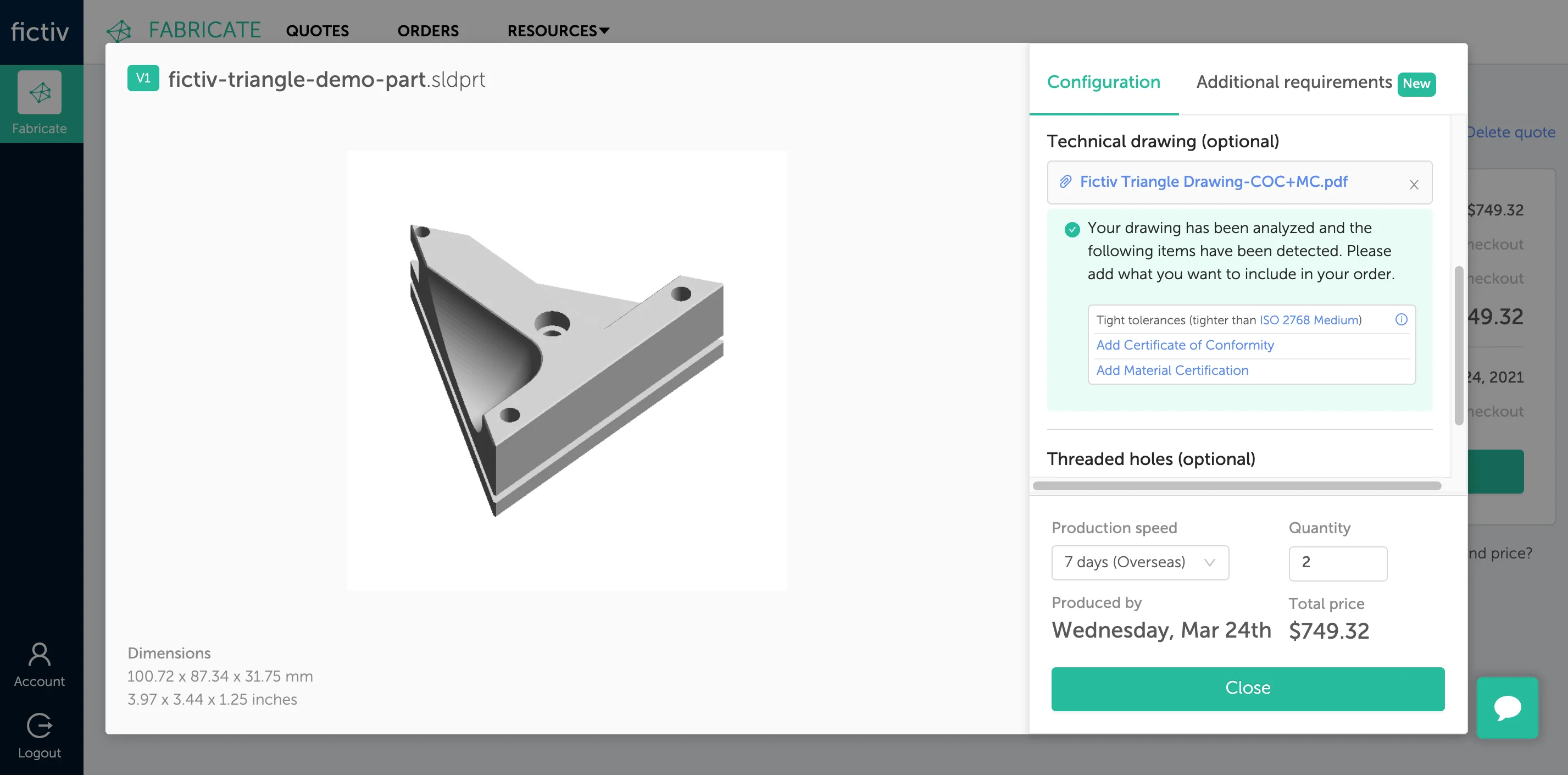 fictiv platform 2d drawing analysis