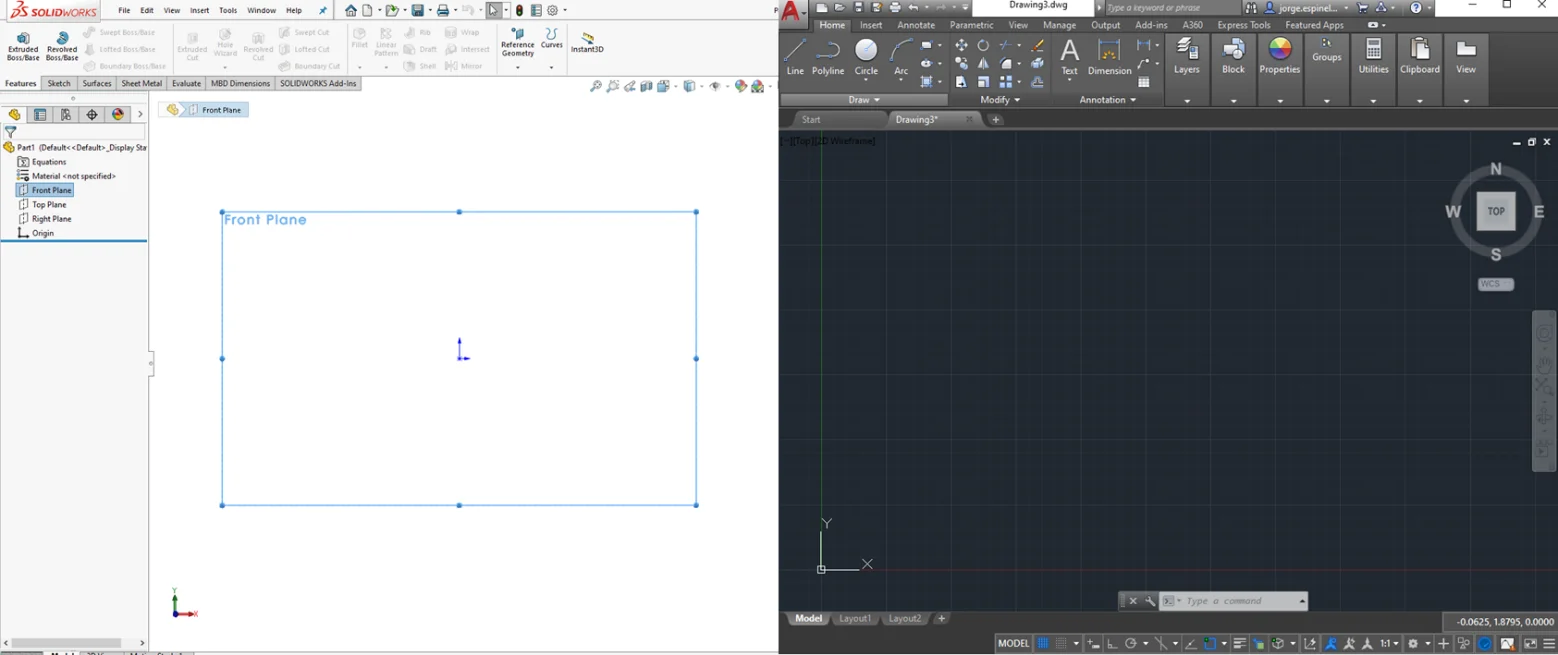 3D cad software views - Fictiv Side by side view of two different CAD softwares and how they name 2D planes