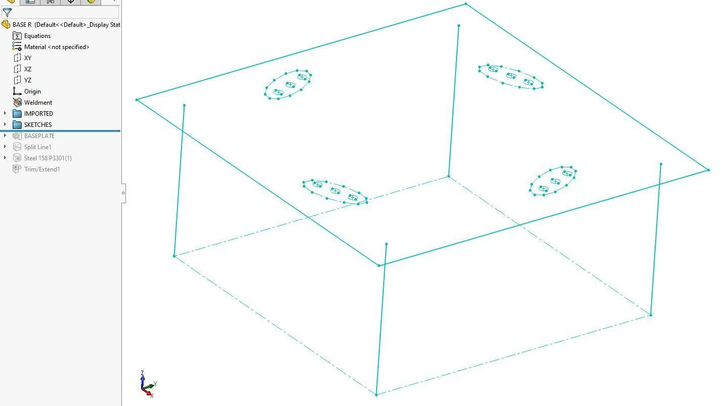 wire frame drawing - Fictiv screenshot of CAD software showing line drawing of a table