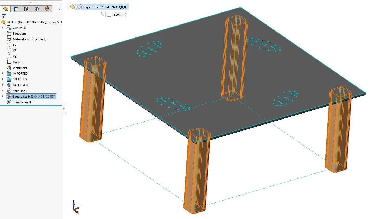 table with square legs - Fictiv Screenshot of a 3D CAD model of a table with square legs