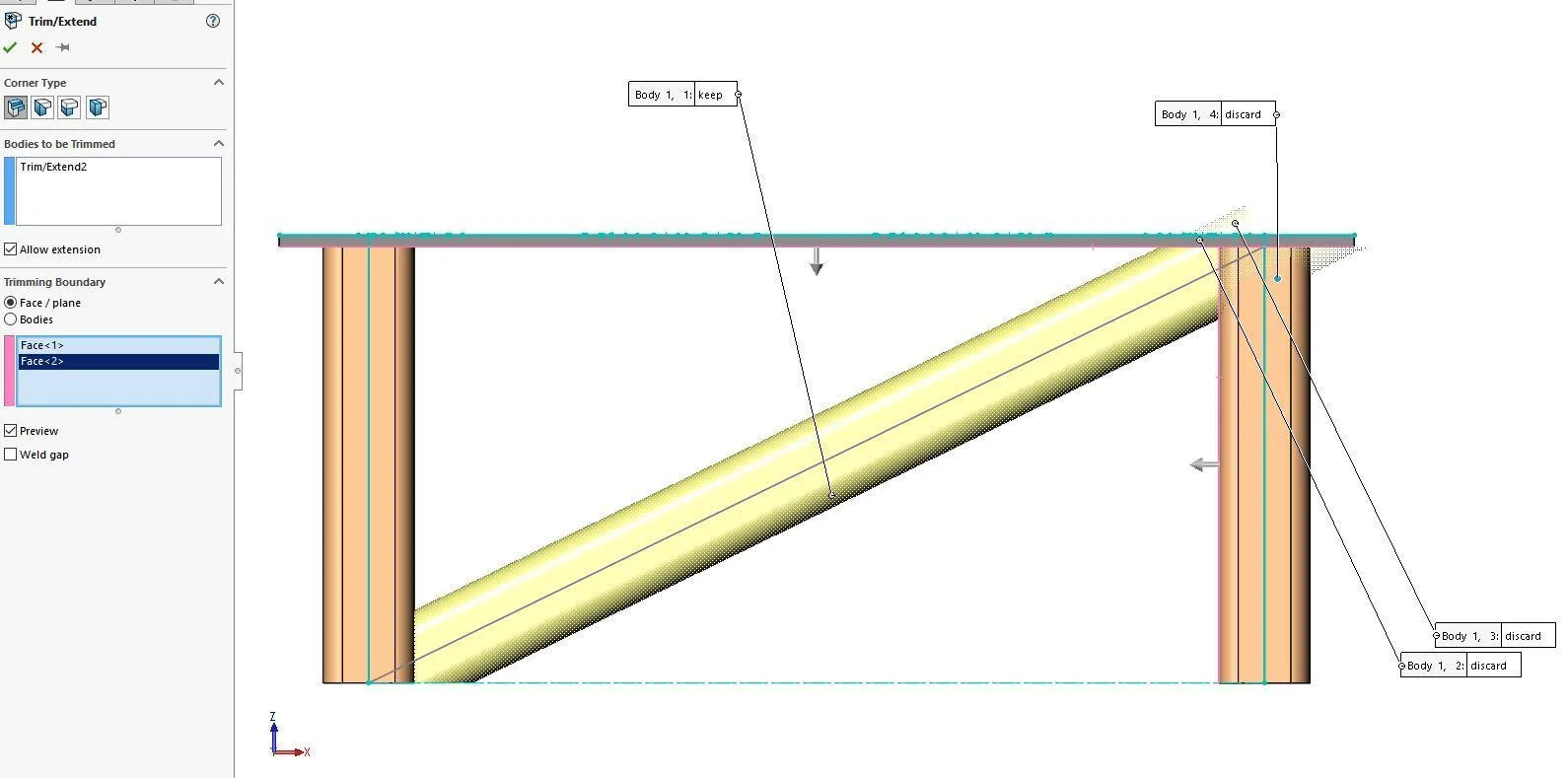 table side view - Fictiv Screenshot of a 3D CAD model showing the side view of a table with a diagonal brace