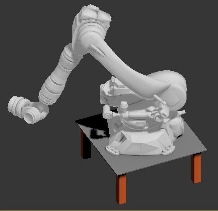 robot - Fictiv a screenshot of a 3D model of a multi axis robot arm on a table