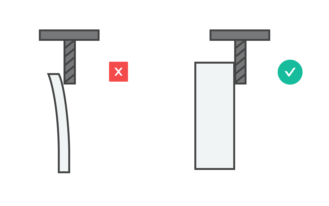 deflection - Fictiv one part on the left is thin and bending in contact with a tool, on the right the part is thick and not bending in contact with the tool