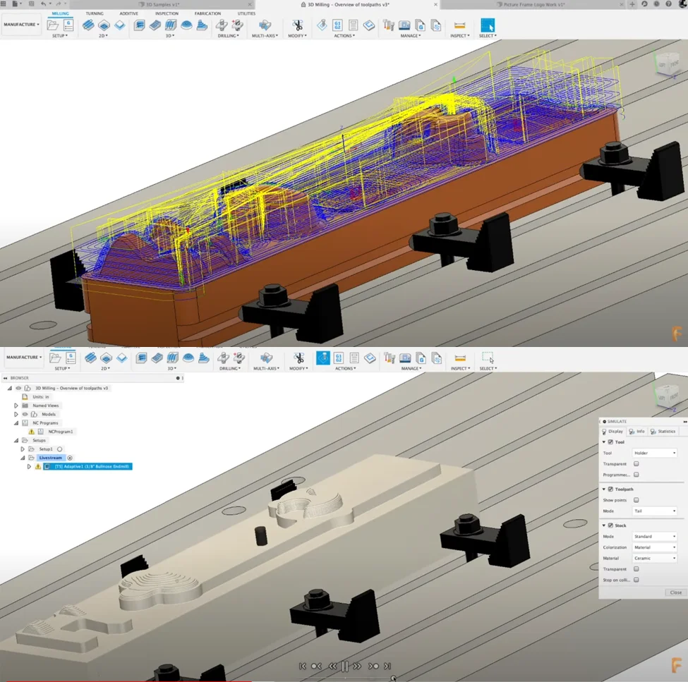 Illustration of an example 3D CNC milling toolpath.