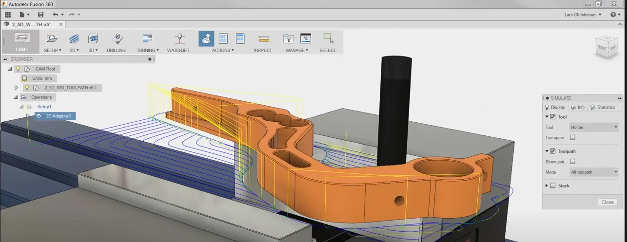 Illustration of an example 2D CNC milling toolpath.