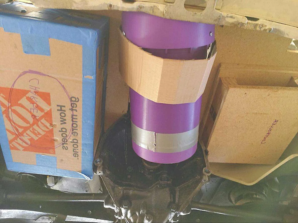 fictiv2image2-2 - Fictiv image of a purple, 3d printed mockup of an electric motor with cardboard mockups of controller and charger in a fiat 500 rear trunk
