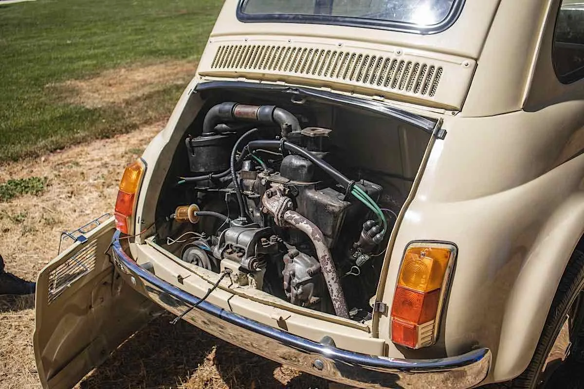 fictiv3image3 - Fictiv image of the rear of a 1966 fiat 500 with the rear trunk lid removed so you can see the engine