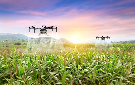 drone-spraying-water-over-crops - Fictiv drone spraying water over crops