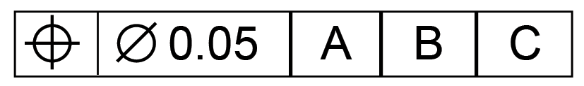 Feature Control Frame (FCF) showing 0.05 positional tolerance.
