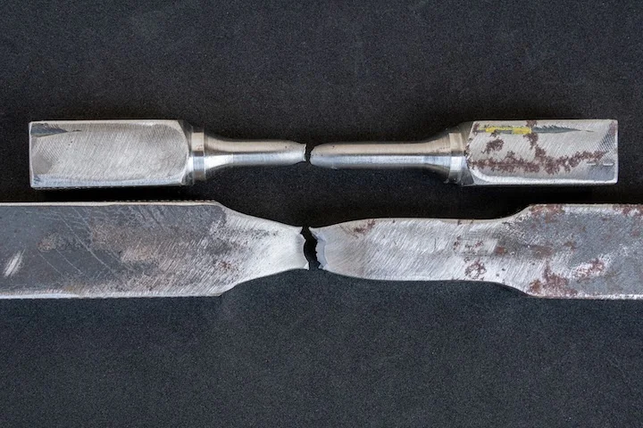 tensile test specimen with varying ductility