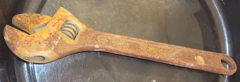 a rusty wrench I left sitting outside over the winter