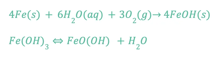corrosion of iron (rusting) is iron oxide, as shown by the following chemical formula