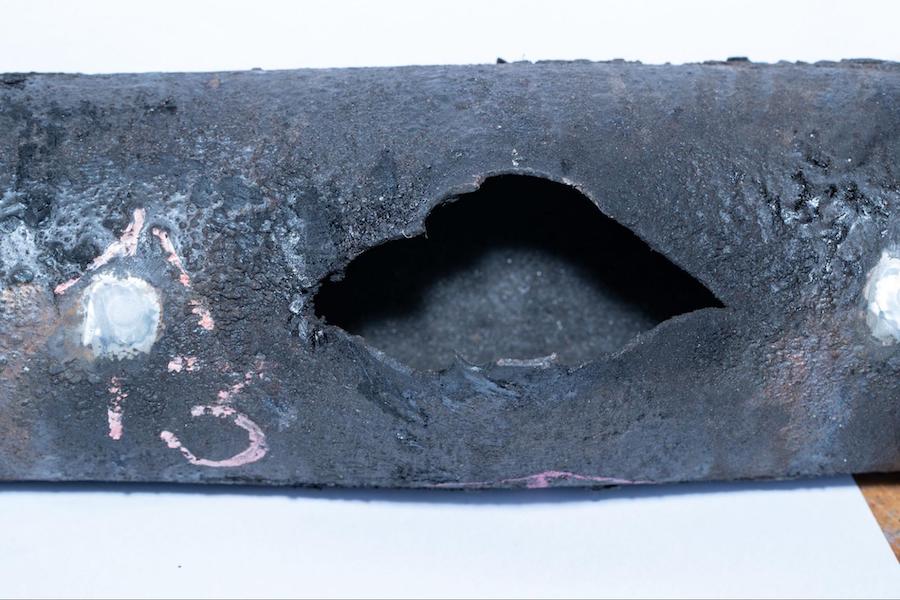 failed heater tube likely due to creep