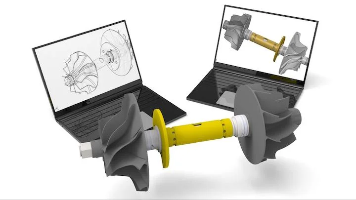 3D rendering of a turbine-axle system