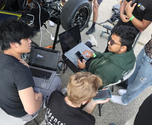 Formula Electric students run tests the day of the competition.