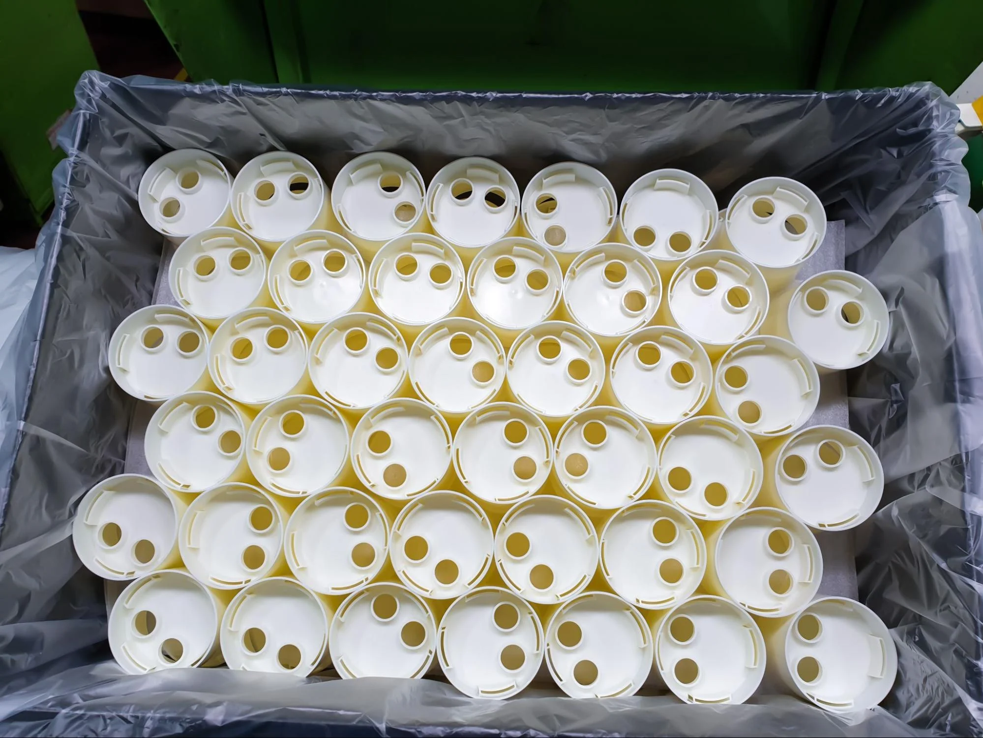 Large batch quantities of injection molded plastic parts.