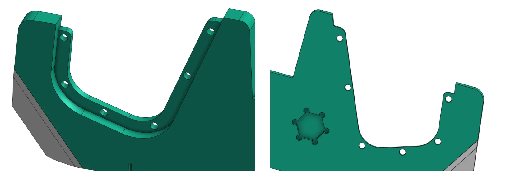 Moving the rib from the center to one side simplifies tooling and hides the feature externally.