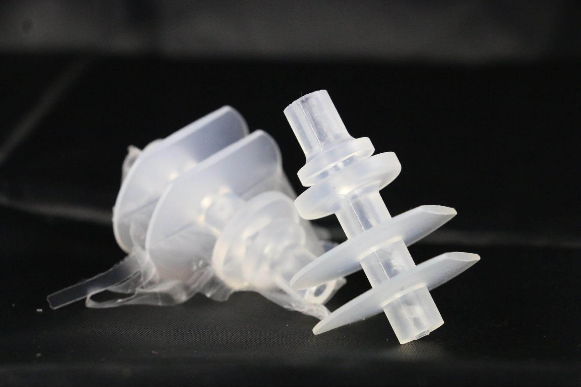 This silicone medical valve was injection molded and then cryogenically deflashed.
