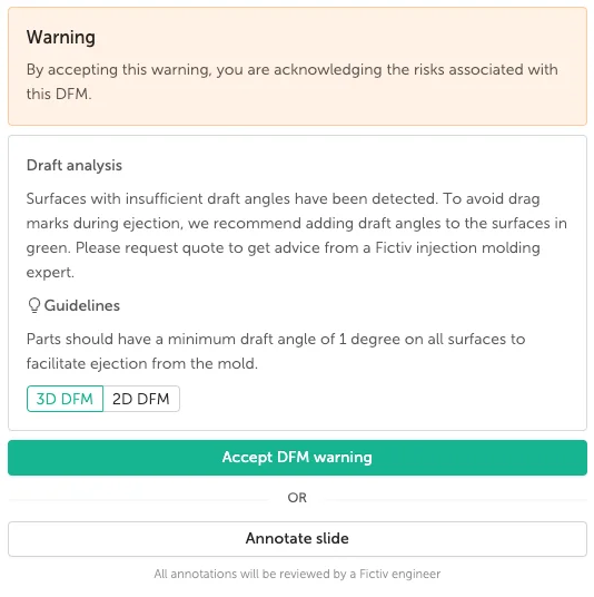 fictivmade annotation - Fictiv Slide annotation for DFM on the Fictiv digital manufacturing platform.