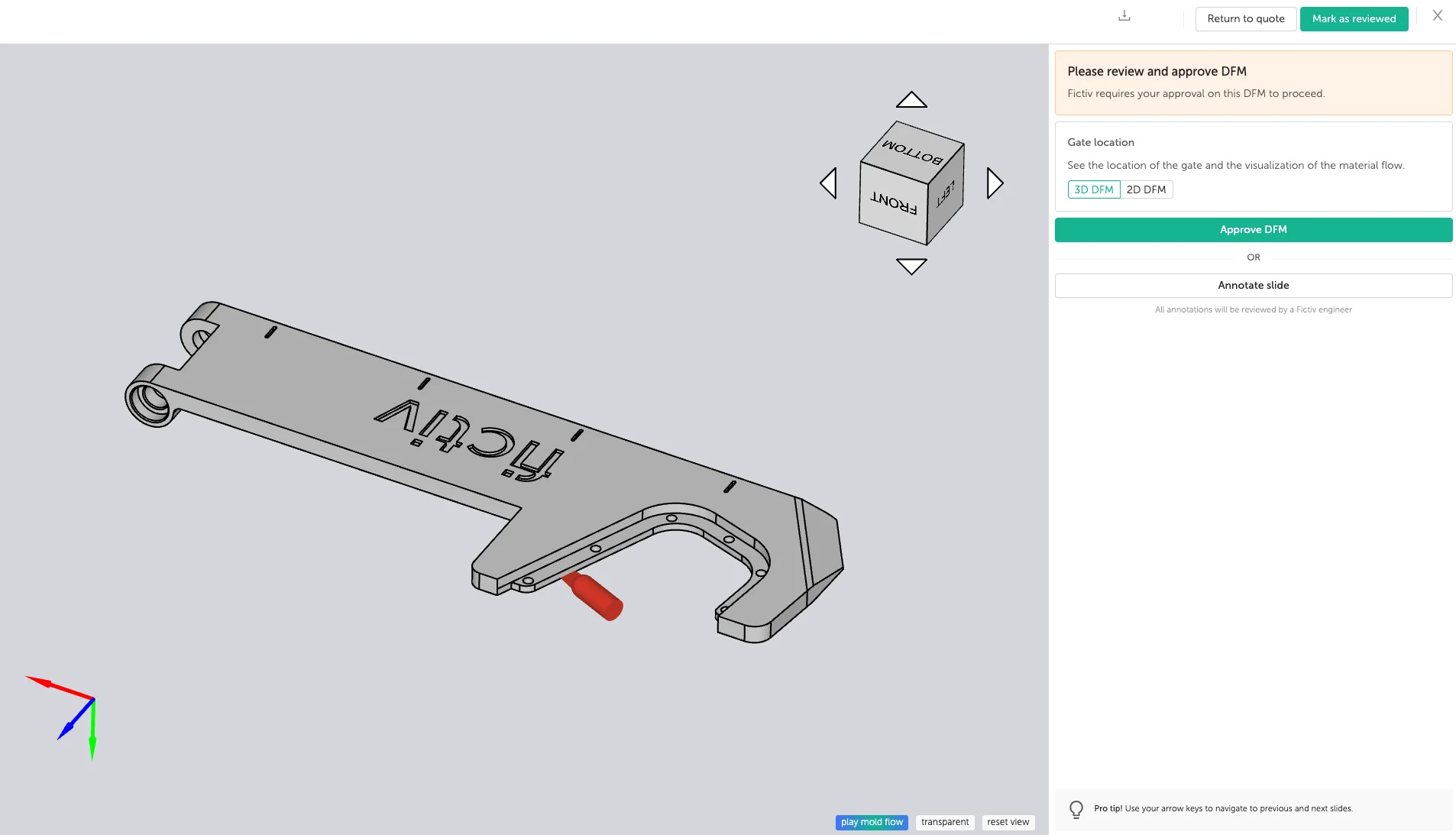 fictivmade gate - Fictiv Gate type and location visualization on the Fictiv digital manufacturing platform.