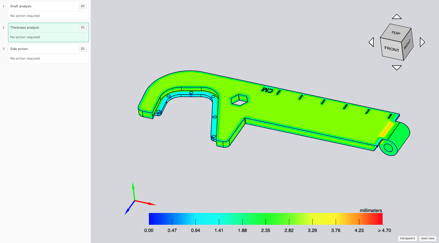 Thickness analysis on the Fictiv digital manufacturing platform.
