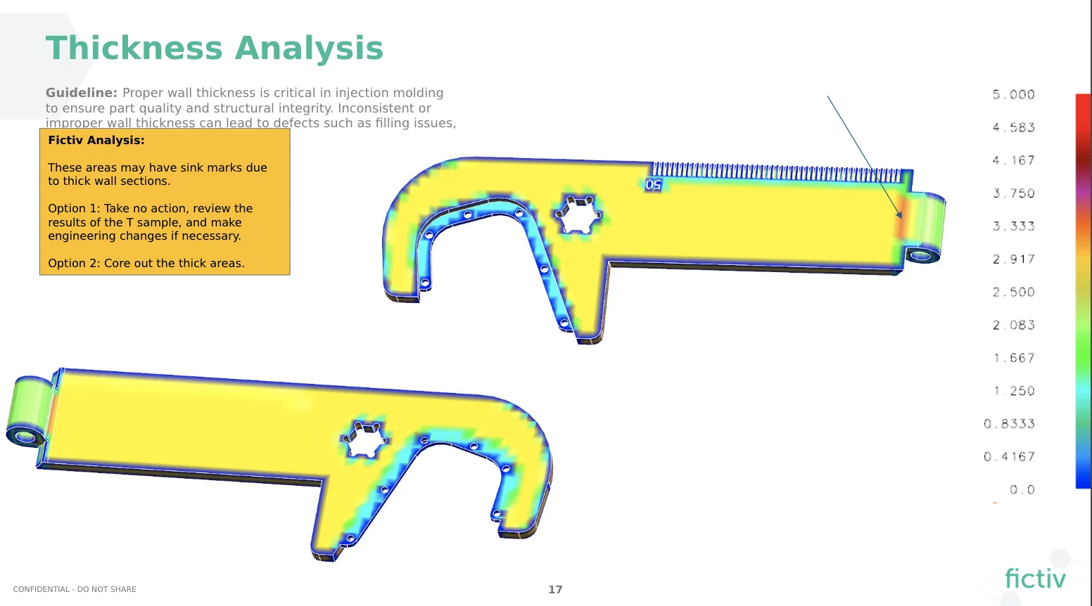Fictiv DFM thickness - Fictiv DFM showing thickness analysis.