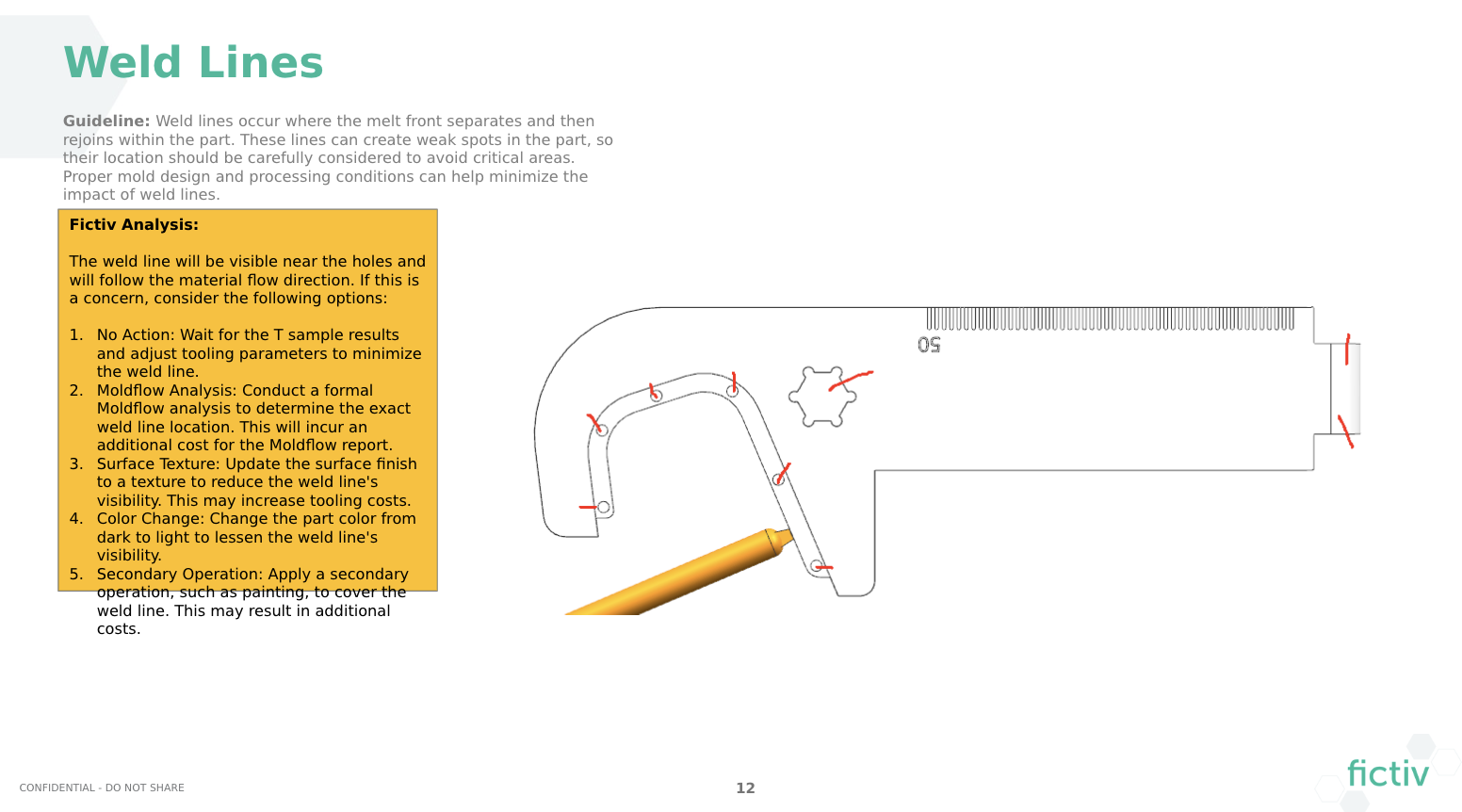 Weld lines sketched on DFM slide.