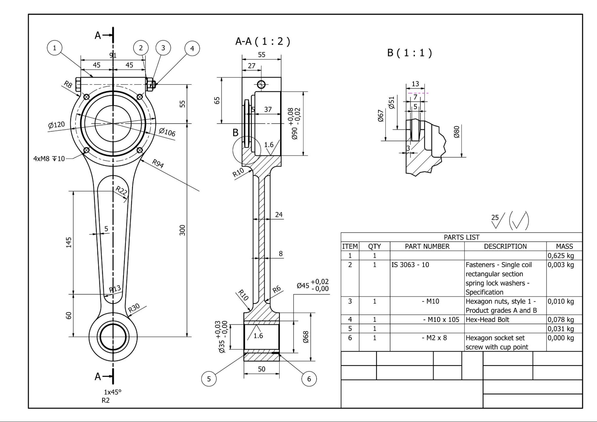 Example of a mechanical assembly drawing using DFMA principles.