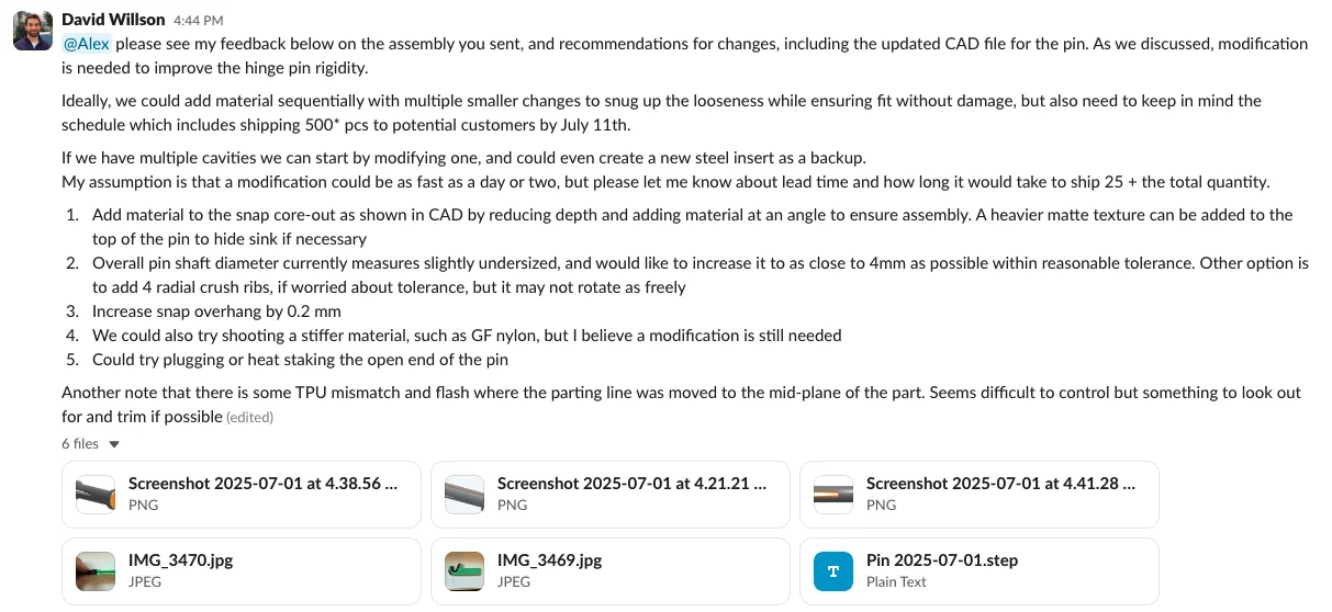 T1 Slack Feedback - Fictiv