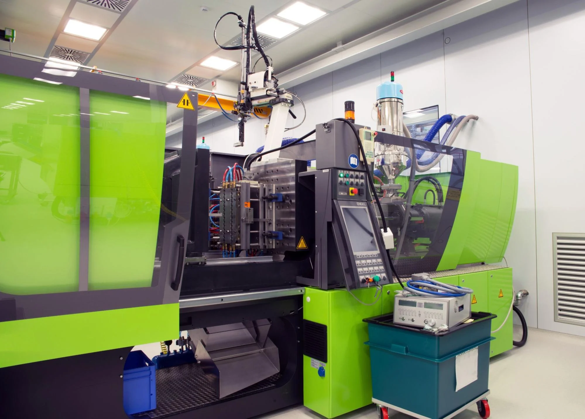 Injection molding tool set up for production.