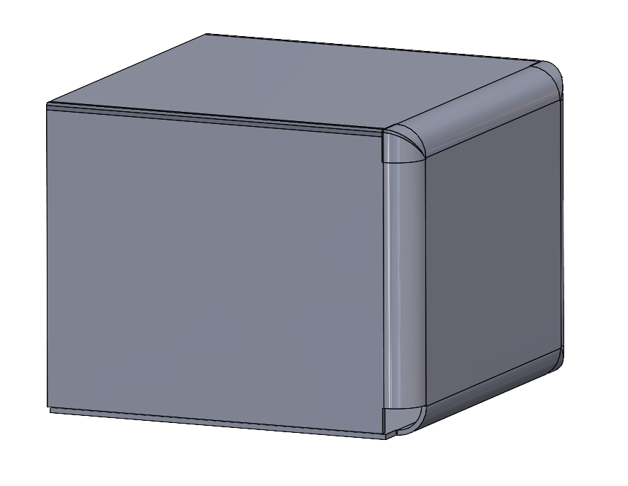 Weld-filled sheet metal corners.